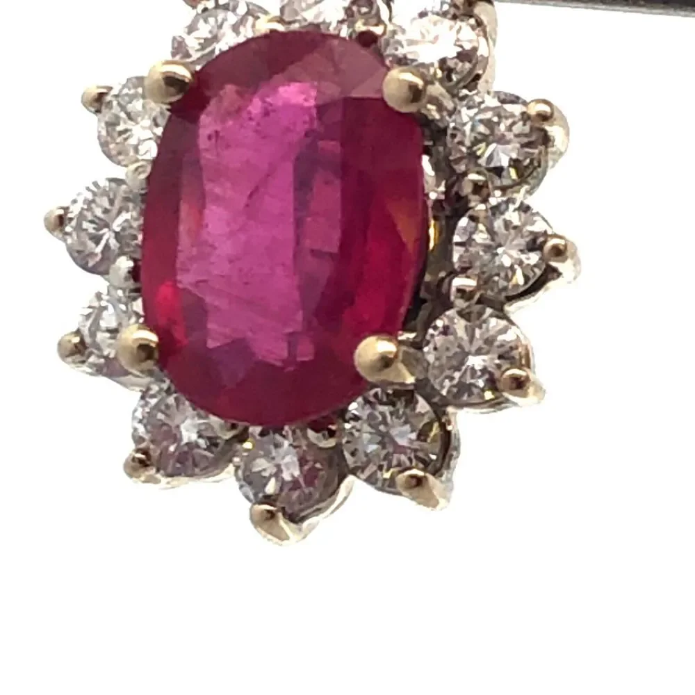 Estate 14K White Gold Oval Ruby Diamond Halo Pendant - Picture 3 of 11